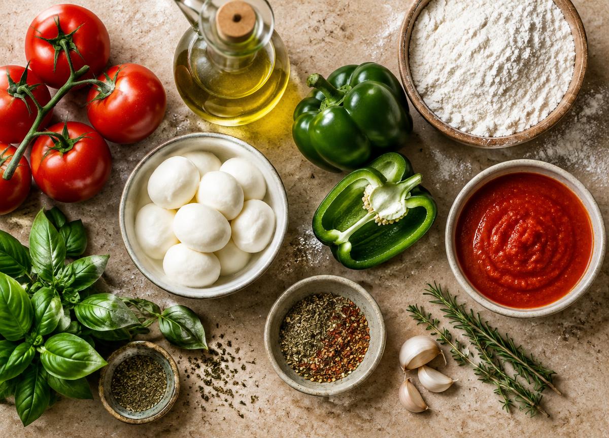 Ingredientes frescos para preparar pizza e molho